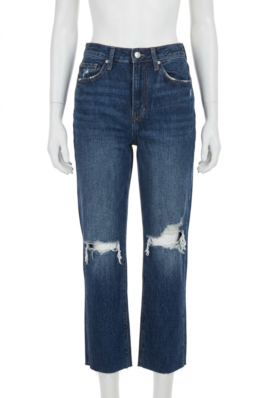 NEW PISTOLA cassie crop super high rise straight distressed jeans in blue